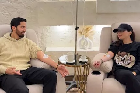 مي عز الدين برفقة زوجها في جلسة حقن فيتامينات- إليك فوائدها