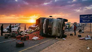 انقلاب شاحنة حاصلات زراعية وإصابة سائقها بالوادي الجديد