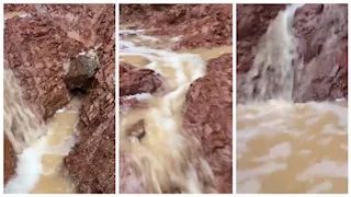 شلالات من قمم الجبال.. أمطار غزيرة تضرب طابا بجنوب سيناء - صور
