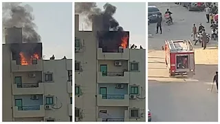 إخماد حريق في شقة بالطابق الـ12 ببرج سكني بالسويس (صور)