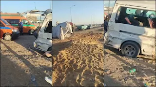 بالصور- مصرع شخص وإصابة 11 في تصادم مروع بين سيارتين بالمنوفية