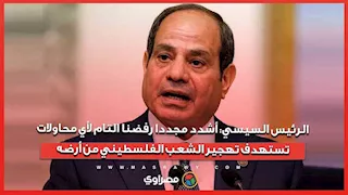 الرئيس السيسي: أشدد مجددا رفضنا التام لأي محاولات تستهدف تهجير الشعب الفلسطيني من أرضه
