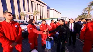 وزيرة التضامن تشهد اصطفاف فرق التدخل السريع والهلال الأحمر المصري 