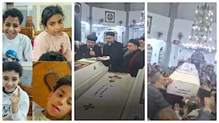 جنازة واحدة لـ4 أطفال.. "قداس الوداع" لضحايا حادث "أبو فانا" -صور  