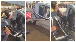 مصرع شخص وإصابة 2 آخرين في تصادم سيارتين بطريق السخنة (صور)