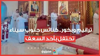 ترانيم وبخور.. كنائس جنوب سيناء تحتفل بأحد السعف