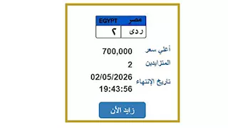 سعر لوحة مميزة "ردي2" يقفز إلى 700 ألف جنيه في مزاد المرور الإلكتروني