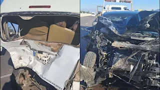 مصرع وإصابة 3 أشخاص فى حادث تصادم على طريق الإسكندرية الصحراوي-صور