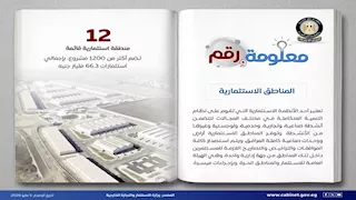 الحكومة: 12 منطقة استثمارية تحتضن 1200 مشروع باستثمارات 66.3 مليار جنيه