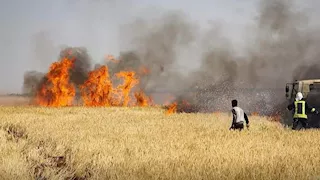 حريق ضخم يلتهم مساحات زراعية في دير الزور بسوريا