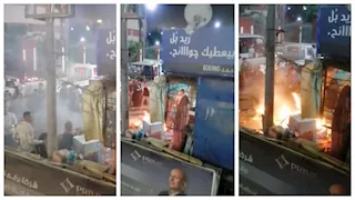 صاحب كشك في أسيوط يُشعل النار به خلال حملة إزالة.. والمحافظة: مخالف وصادر له إزالة- صور