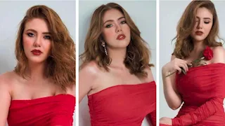 رحمة حسن تخطف الأنظار بفستان أحمر ناري في أحدث جلسة تصوير
