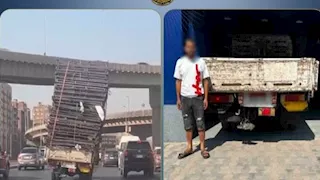 ضبط سائق عرض المواطنين للخطر بحمولة حديد زائدة على الدائري