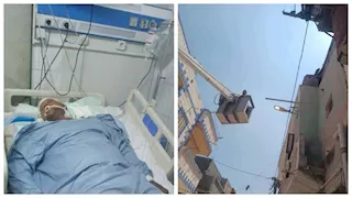 حادث مروع.. سقوط رافعة بعامل أثناء إصلاح عمود إنارة بالإسكندرية- صور