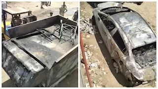 تفحم 4 سيارات.. الصور الأولى من حريق جراج بنزلة أم بيومي في شبرا الخيمة
