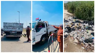 بالصور- التحفظ على سيارة تلقي مخلفات بالطريق العام في بورسعيد