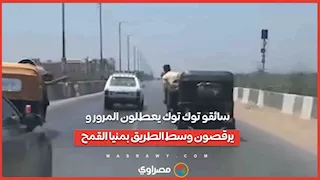 سائقو توك توك يعطلون المرور ويرقصون وسط الطريق بمنيا القمح