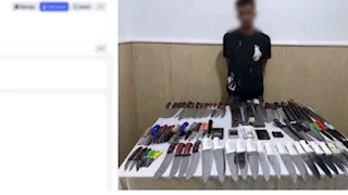 87 قطعة سلاح أبيض وحشيش.. ضبط عامل يروج لبيع الأسلحة أونلاين