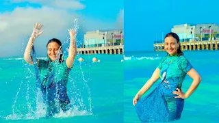 مي كساب تستمتع بإجازتها الصيفية وسط مياه البحر