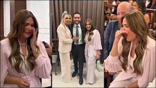 بالصور- بكاء صابرين وظهور نادر لوالدتها في عقد قران نجلها