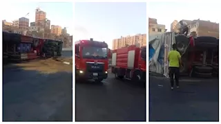 "حمولة قطن على الأسفلت".. انقلاب سيارة نقل بكرموز غرب الإسكندرية - صور